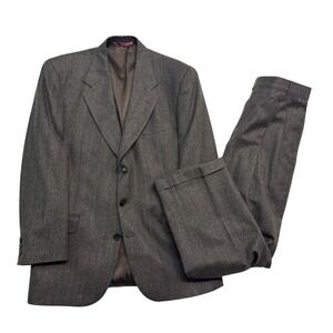 vtg Bernhard Altmann 40R 32x30 Brown Herringbone 2pc Pant Suit Flannel Tweed USA